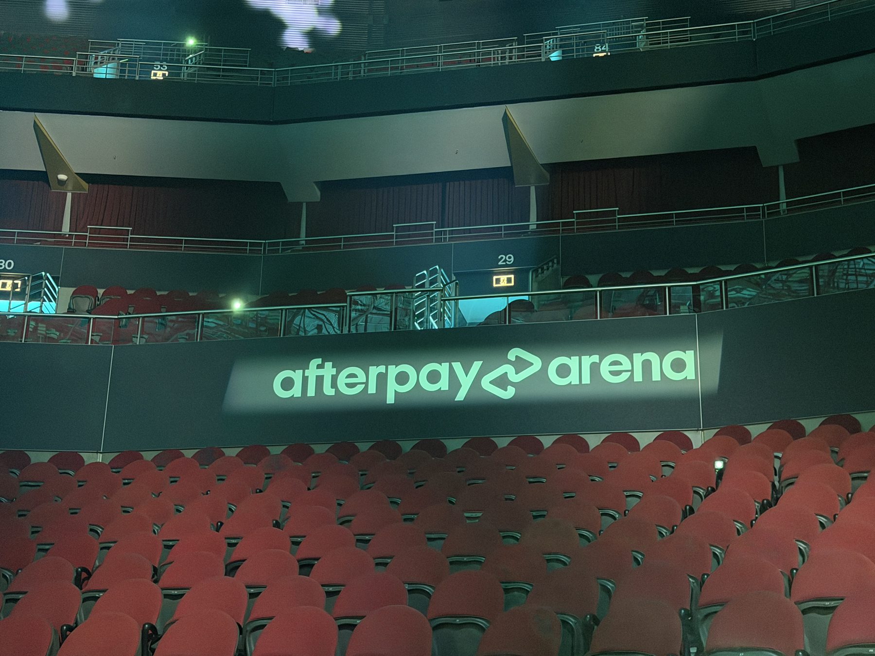 Afterpay Arena interior seating bowl with signage