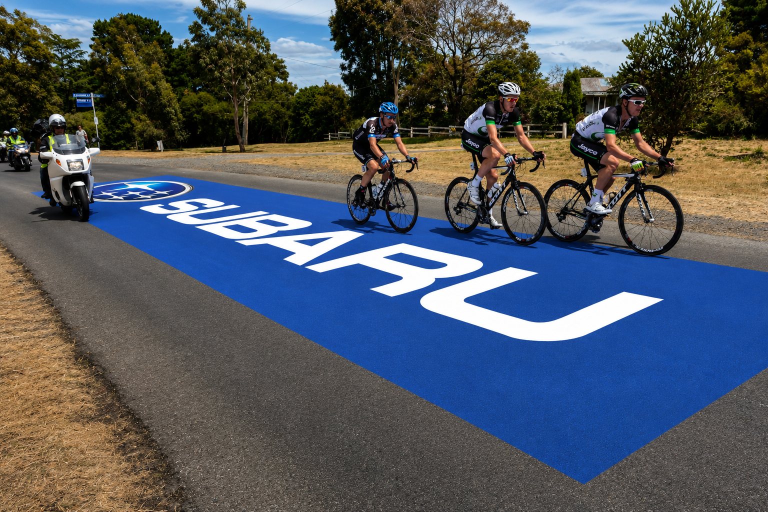 Floor graphic road livery at a cycling event