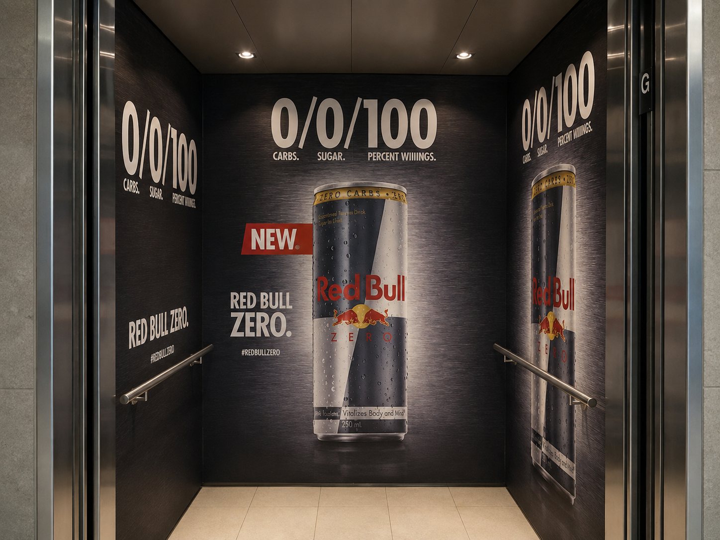 Red Bull branded lift interior wrap