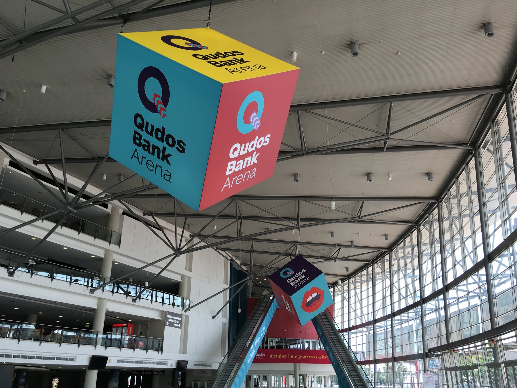 Qudos Bank Arena hanging cube signage