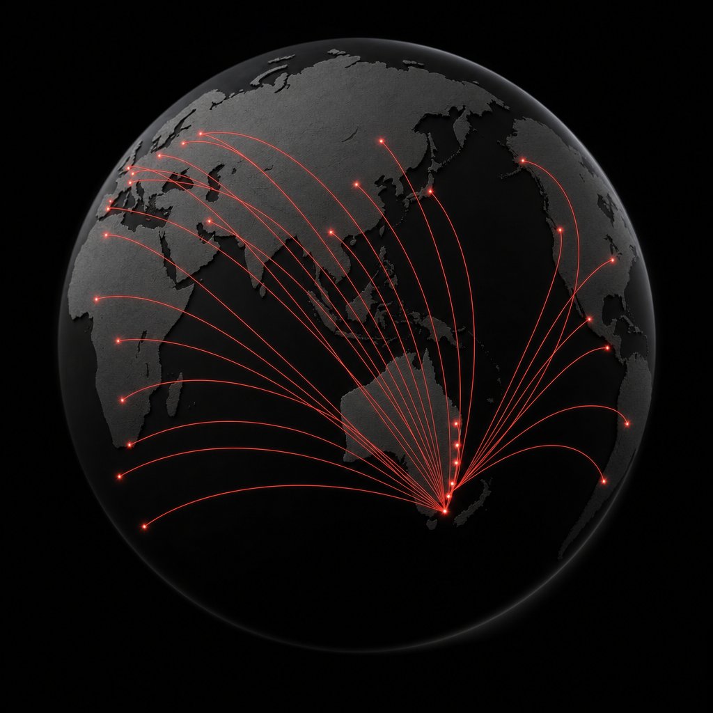 Global supply network map with lines converging on Australia