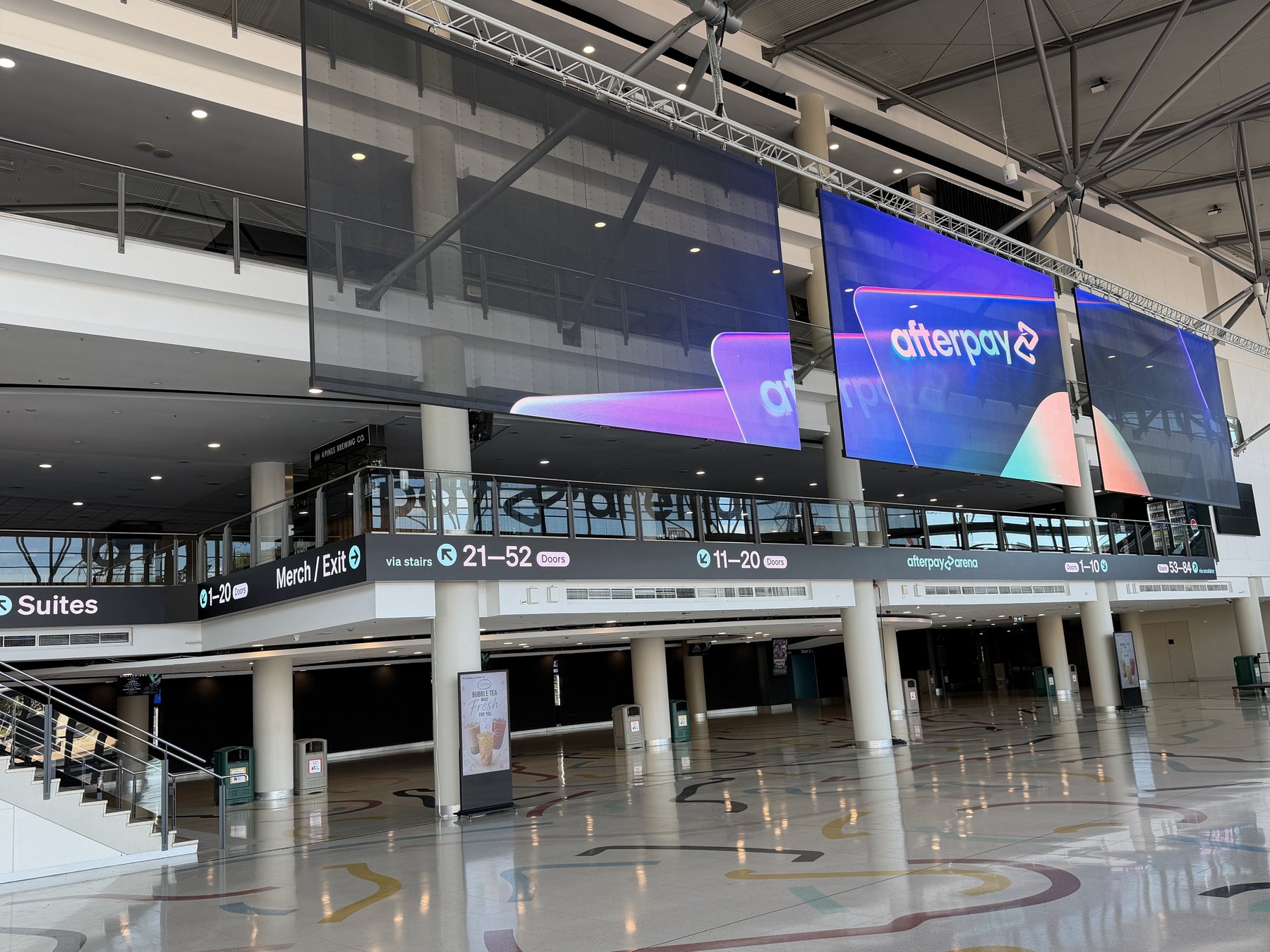 Transparent LED screens at Afterpay Arena, wide view
